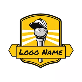 Music Logo Yellow Banner and Microphone logo design