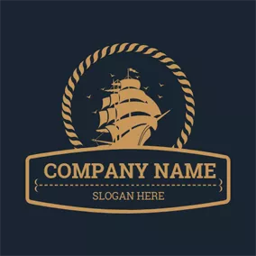Logo Du Restaurant Yellow Banner and Sailboat logo design