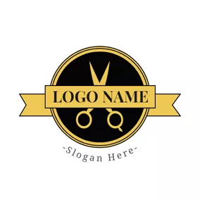 Scissors Logo Yellow Banner and Scissor logo design