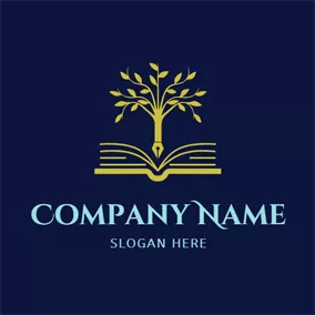 Emblem Logo Yellow Book and Tree logo design