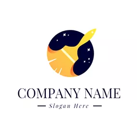 Brush Logo Yellow Brush and Starry Sky logo design