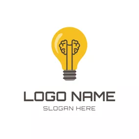 Genius Logo Yellow Bulb and Brain logo design
