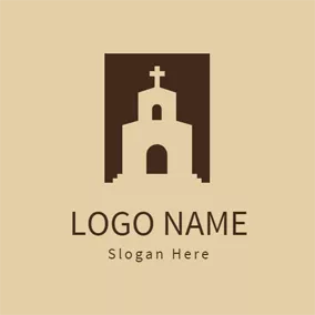 Construction Logo Yellow Church and Cross logo design