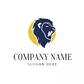 Zodiac Logo Yellow Circle and Blue Howling Leo Lion Head logo design
