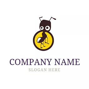 Ant Logo Yellow Circle and Brown Ant logo design