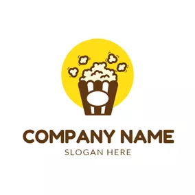 Popcorn Logo Yellow Circle and Delicious Popcorn logo design