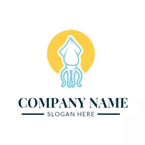 章魚 Logo Yellow Circle and Octopus Outline logo design