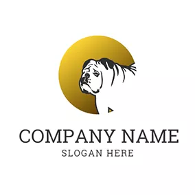 Pitbull Logo Yellow Circle and White Bulldog logo design