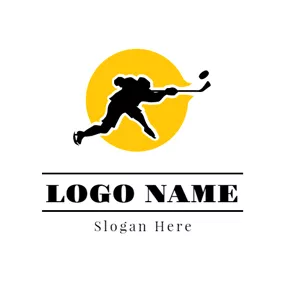 Club Logo Yellow Circle Black Hockey Player logo design