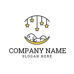 Children & Childcare Logo Yellow Crib and Sleeping Child logo design