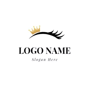 Eyelash Logo Yellow Crown and Black Eyelash logo design