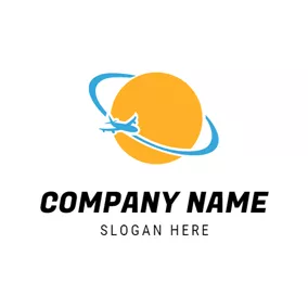 Transportation Logo Yellow Earth and Blue Airplane logo design