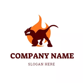 Raptor Logo Yellow Fire and Dinosaur logo design
