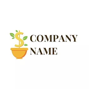 Dollar Logo Yellow Flowerpot and Dollar Sign logo design