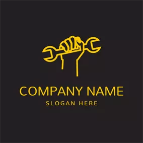Service Logo Yellow Hand and Spanner logo design