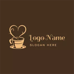 Beverage Logo Yellow Heart and Coffee logo design