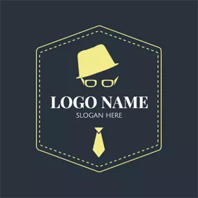 Tie Logo Yellow Hexagon and Hipster Icon logo design