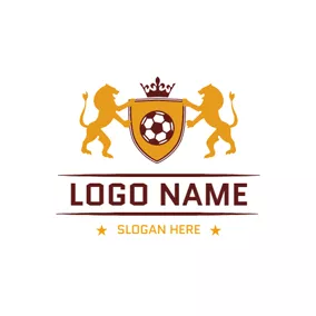 König Logo Yellow Lion and Brown Football logo design