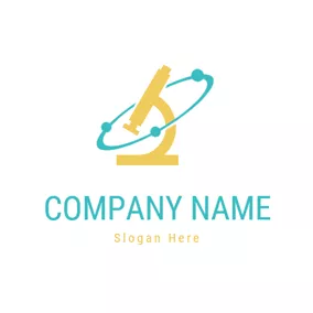 Science & Technology Logo Yellow Microscope and Green Atom logo design