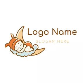 Children & Childcare Logo Yellow Moon and Sleep Baby logo design