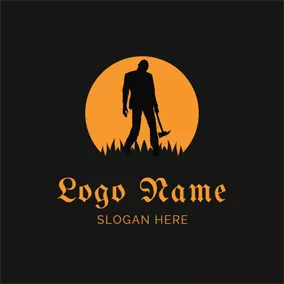 Halloween Logo Yellow Moon and Zombie logo design