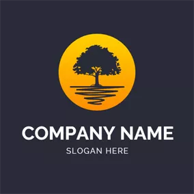 Emblem Logo Yellow River and Tree logo design