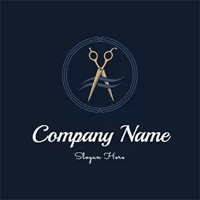 Fashion & Beauty Logo Yellow Scissor and Blue Circles logo design
