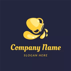 Bottle Logo Yellow Spilled Water Drops and Bottle logo design