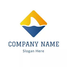 Shark Logo Yellow Square and White Fin logo design
