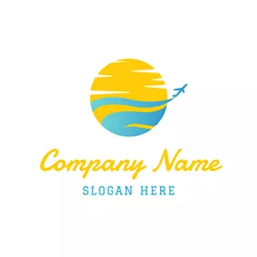 Reise- Und Hotellogo Yellow Sun and Blue Airplane logo design