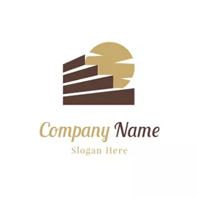 Construction Logo Yellow Sun and Brown Stair logo design