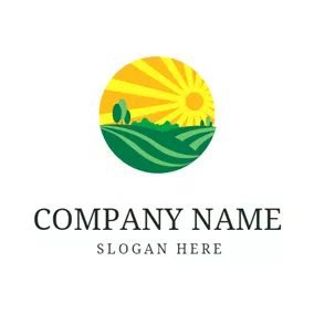 Park Logo Yellow Sunlight and Green Grassland logo design