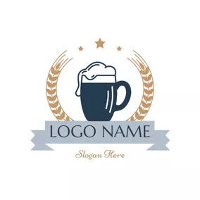 Food & Drink Logo Yellow Wheat and Blue Beer Glass logo design
