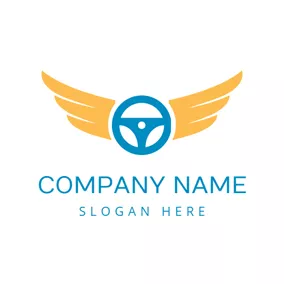 Car & Auto Logo Yellow Wing and Blue Steering Wheel logo design