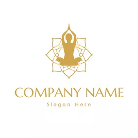 Floral Logo Yellow Yoga Woman and Lotus logo design